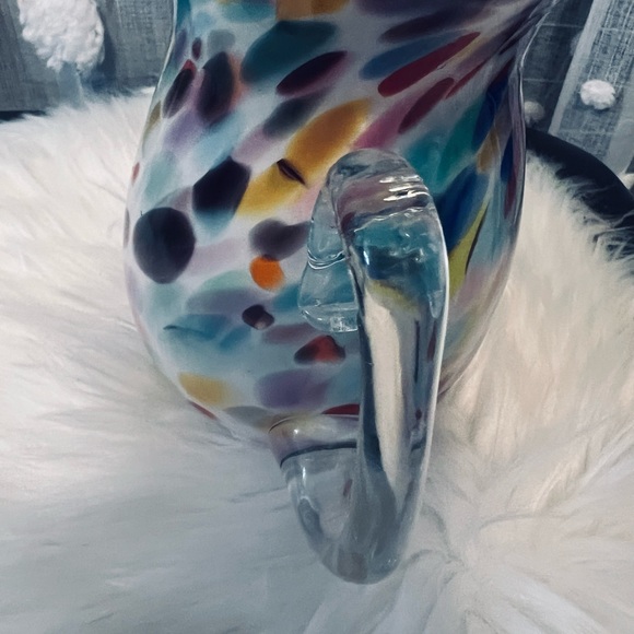 R. Foster hand blown glass confetti Art pitcher signed dated and has Pontil 14x8 - Picture 2 of 12